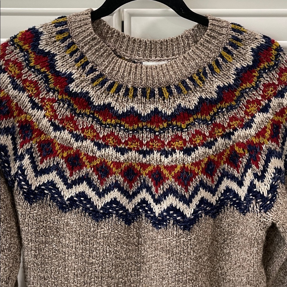 J Jill Fair Isle Southwest Nordic Knit Chunky Cozy brown pullover sweater size M - Picture 2 of 12